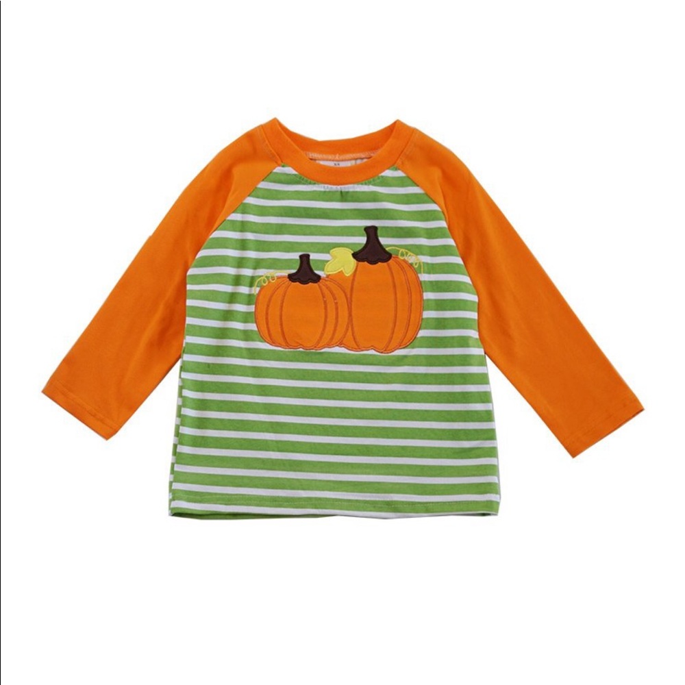 Boys Green Stripe Pumpkin Raglan